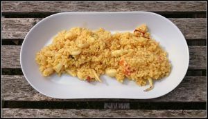 arroz a banda - pan uvas y queso