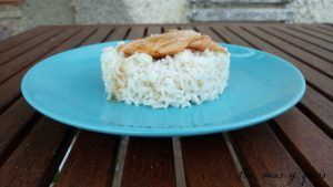 salmon con arroz - pan uvas y queso