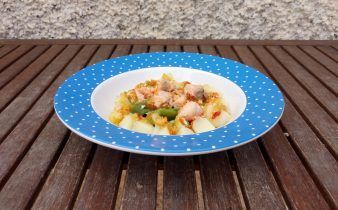 ensalada templada de judias - pan uvas y queso