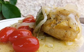 pollo escabechado crock pot - pan uvas y queso